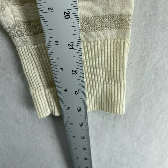 Charter Club Sweater Womens Sz PM Beige Gray Striped V-Neck Metallic Pullover - Picture 5 of 12